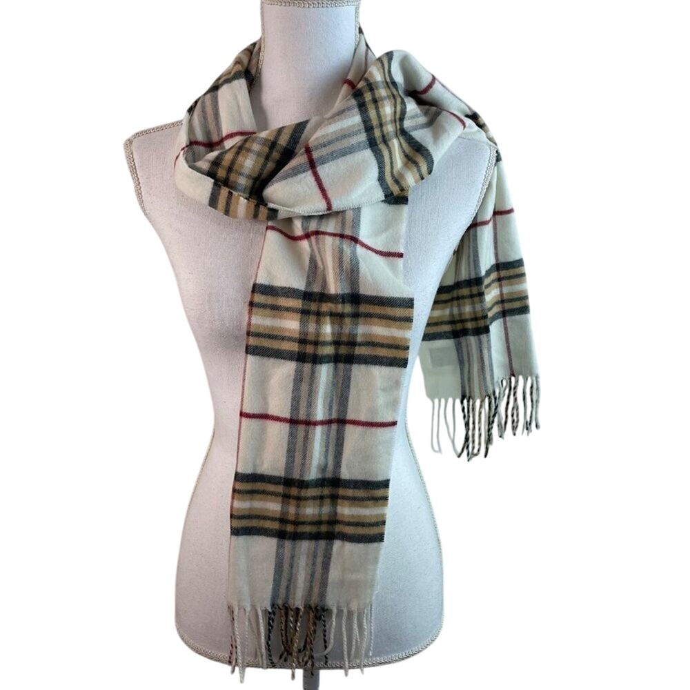 V. Fraas Cashmink Plaid Fringe Scarf